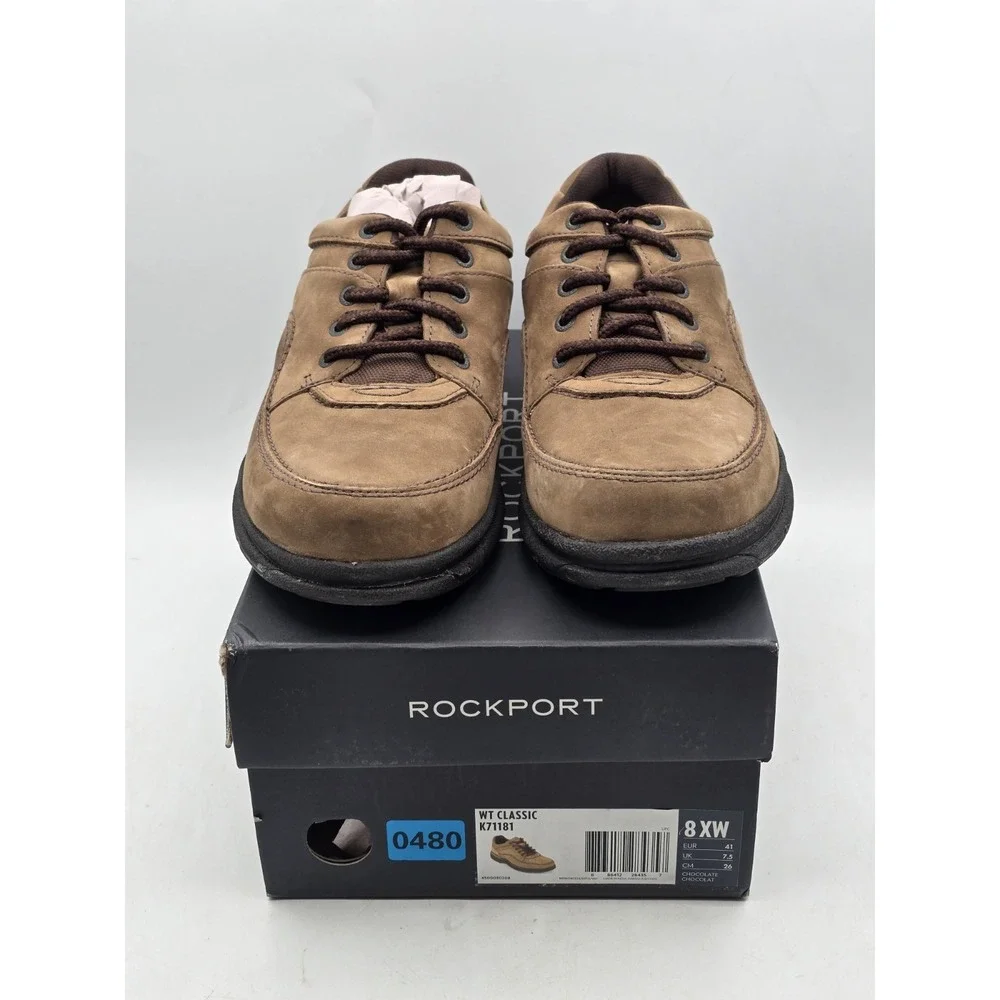 Rockport Men's Chocolate Leather World Tour Classic Walking Shoe Size 8 XW Extra